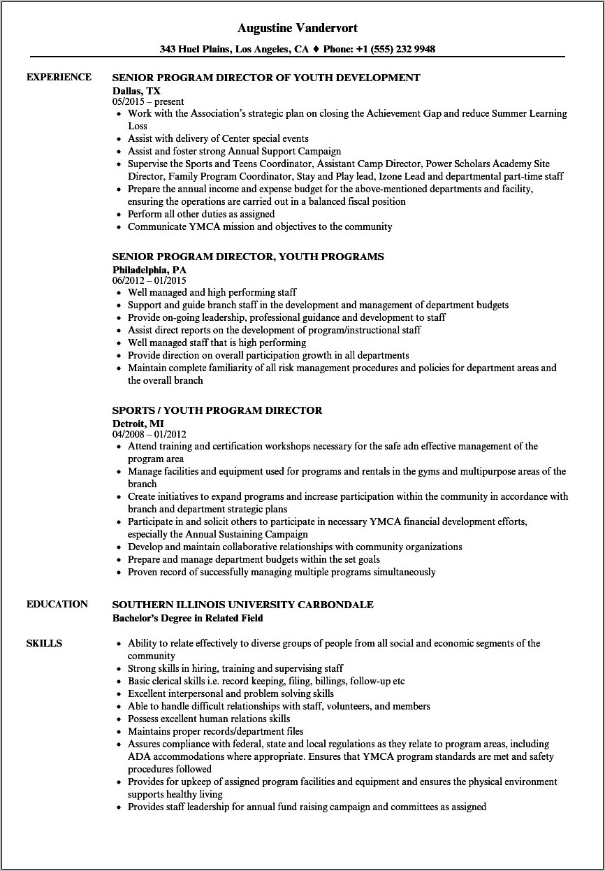 Site Director Job Description Resume