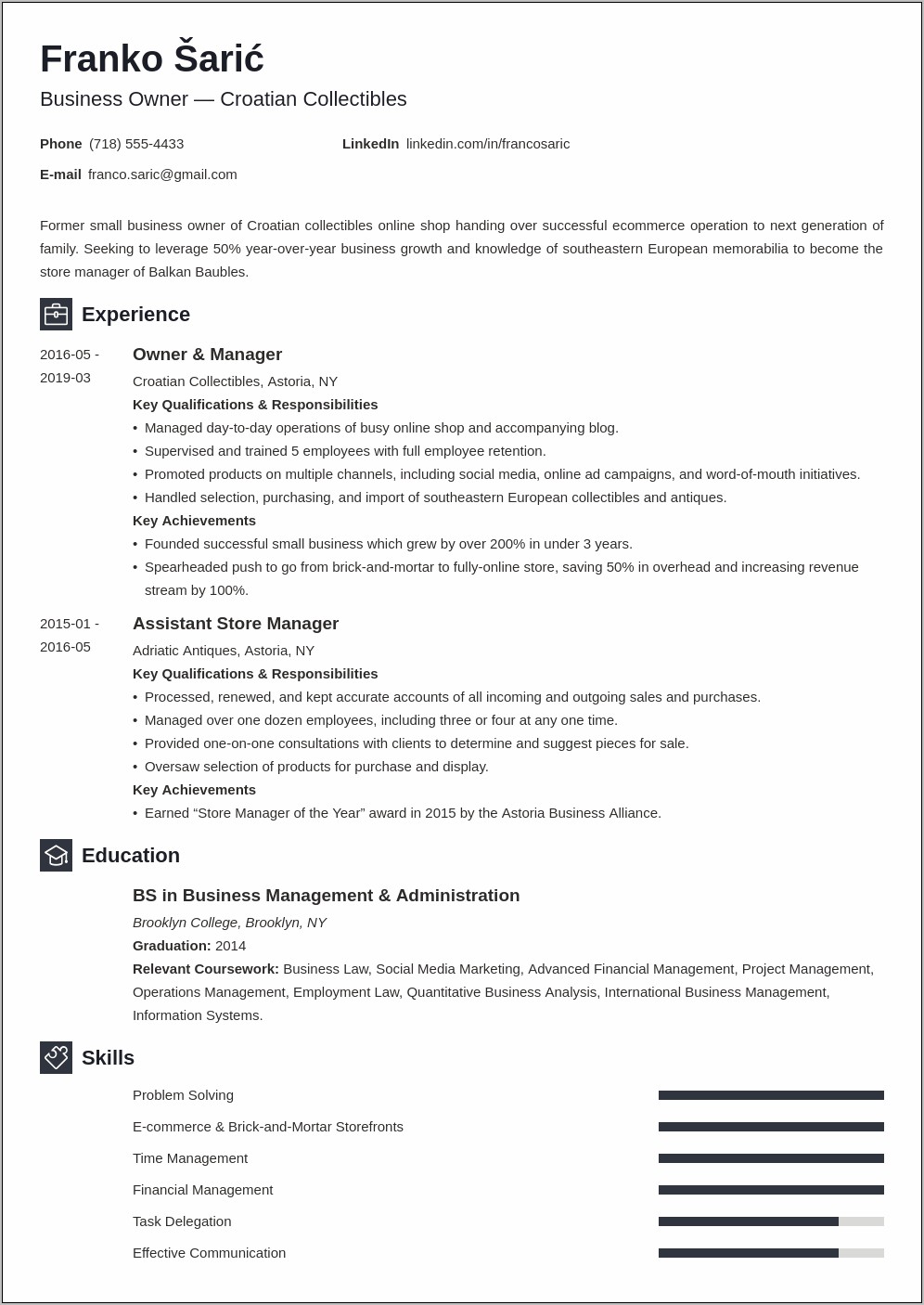 Small Business Manager Resume Examples
