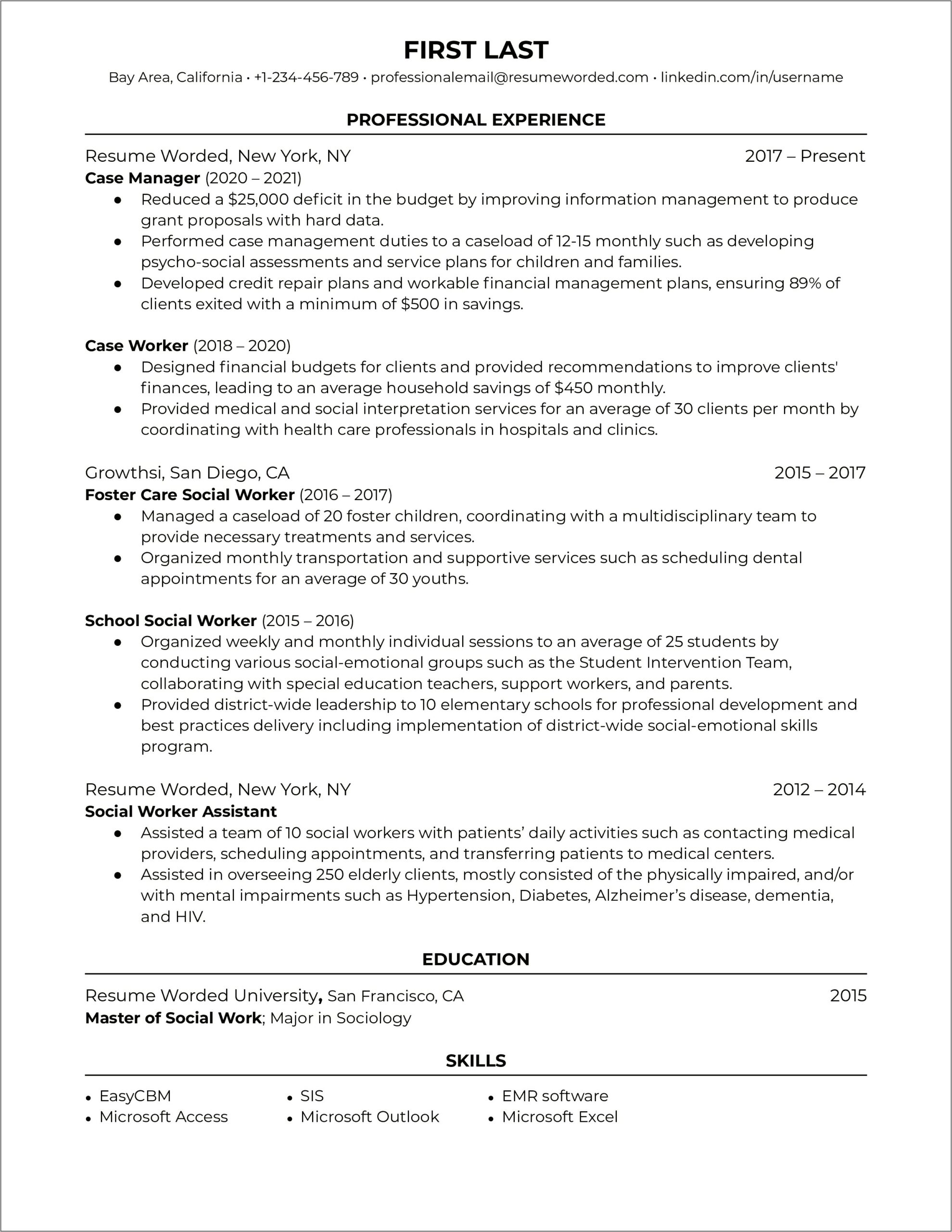 Social Services Director Resume Example