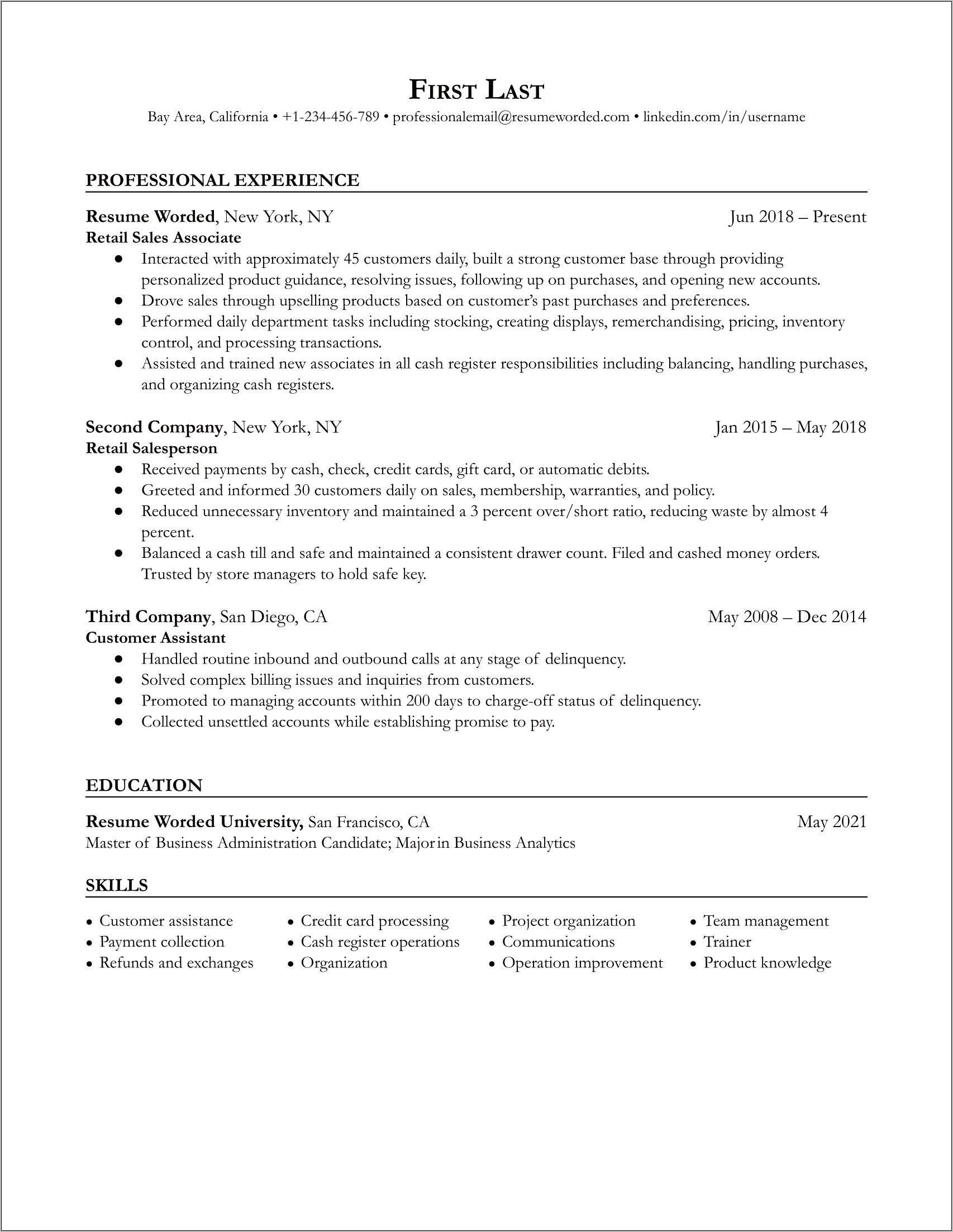 Soft Skills Retail Associate Resume
