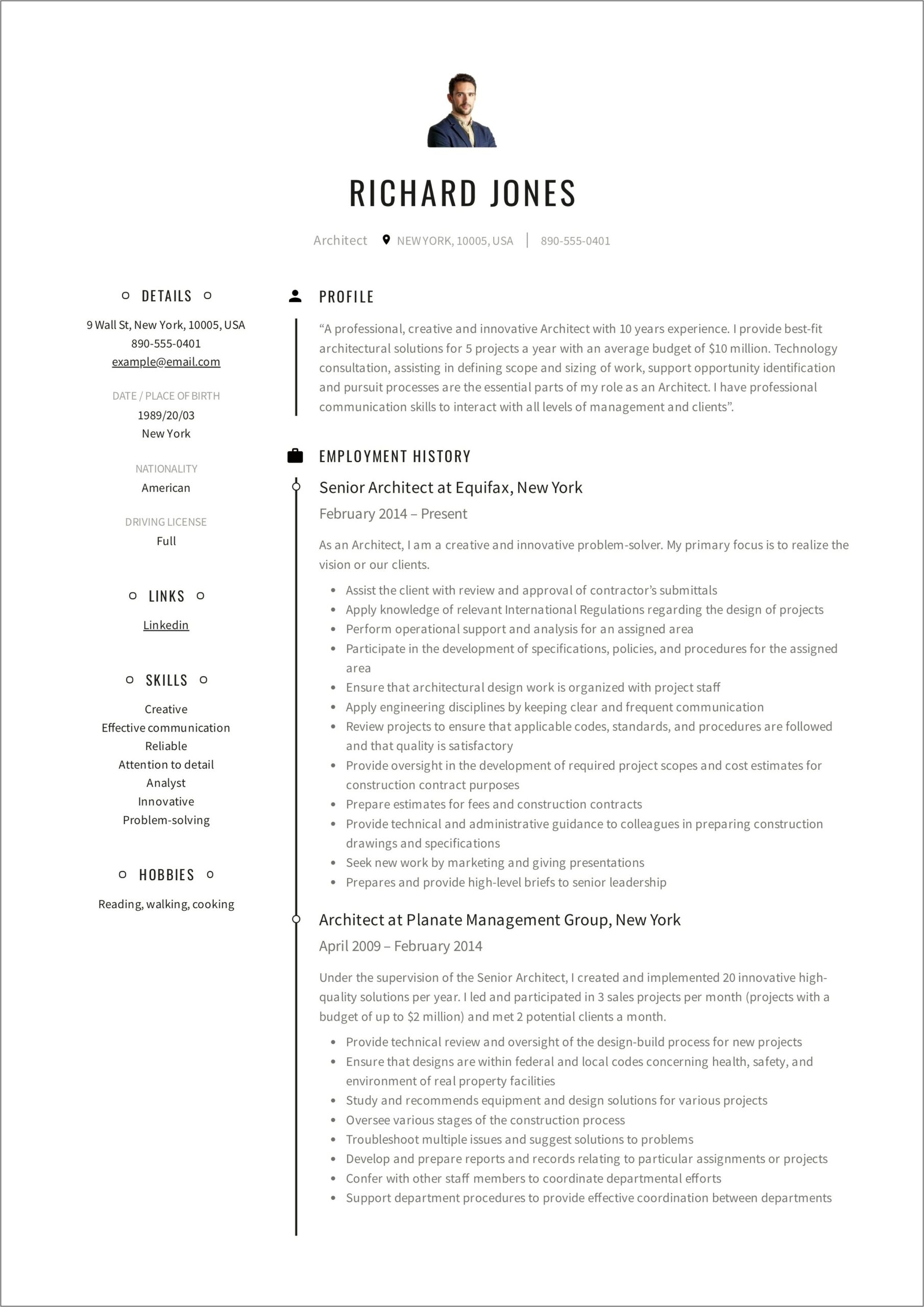 Software Architect Resume Template Free