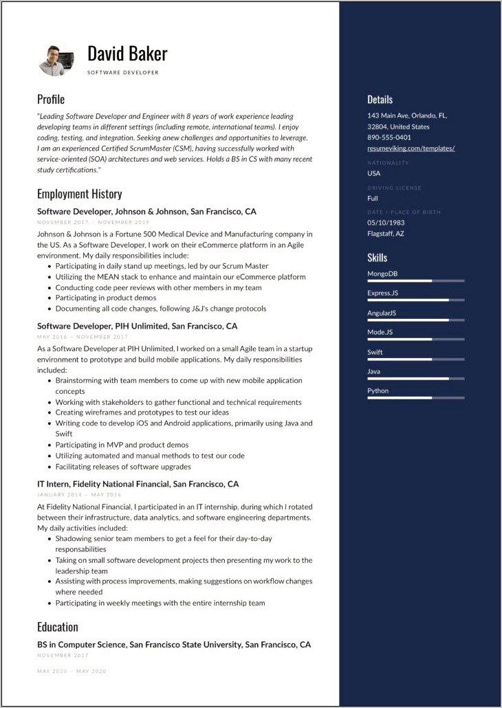 Software Engineer Resume Examples 2017
