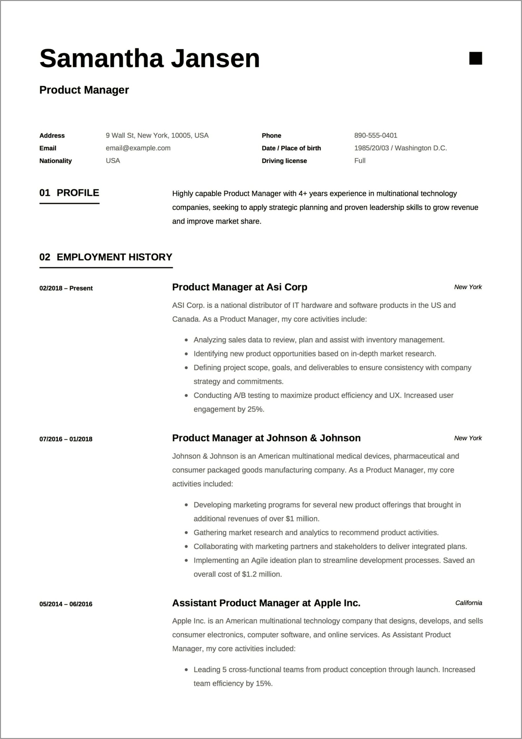 Software Product Manager Sample Resume