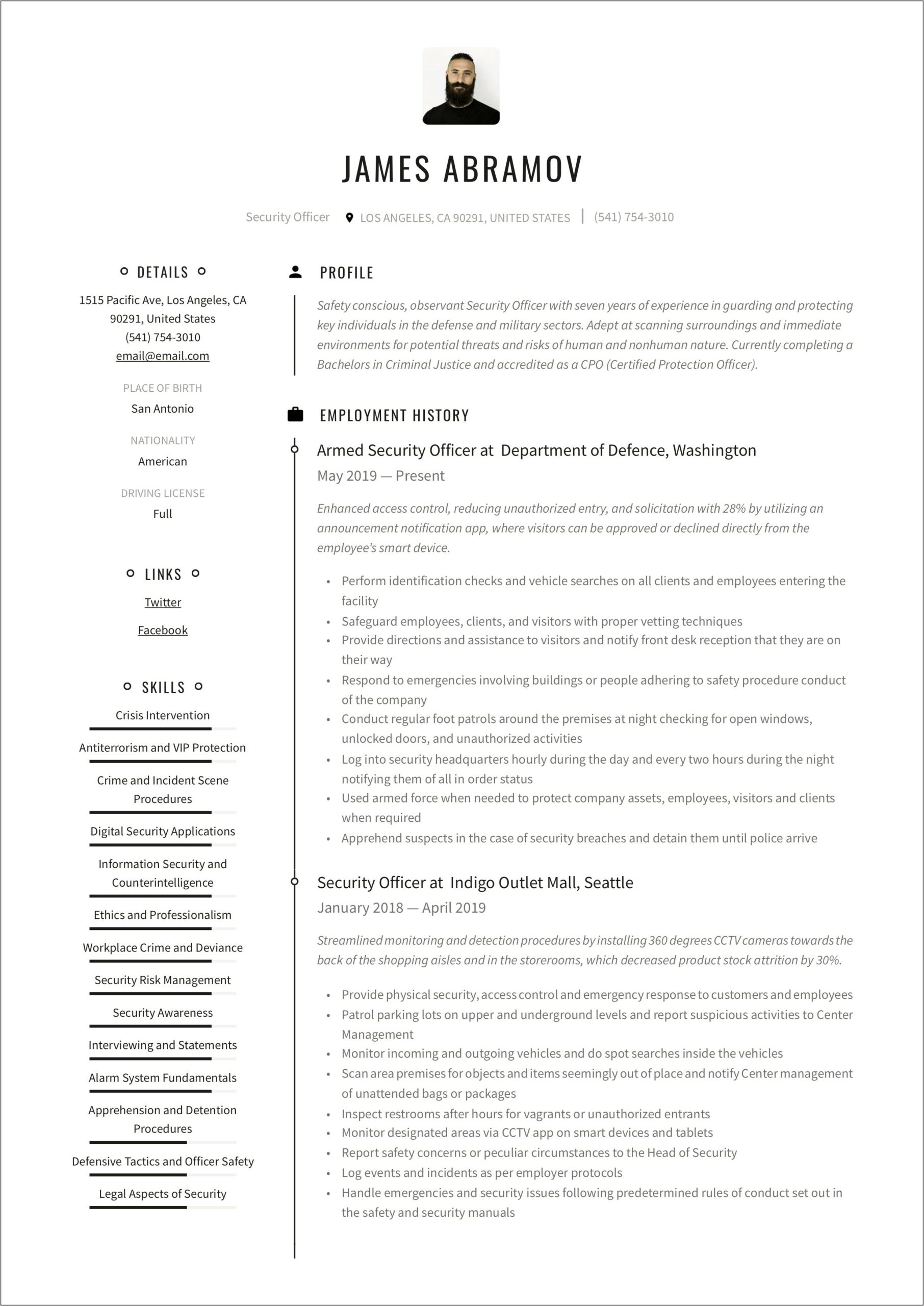 Special Security Officer Resume Examples