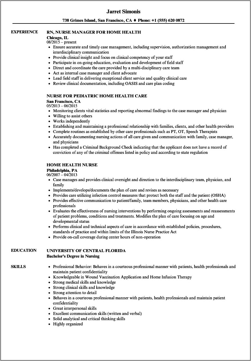 Specific Skills Area Nursing Resume