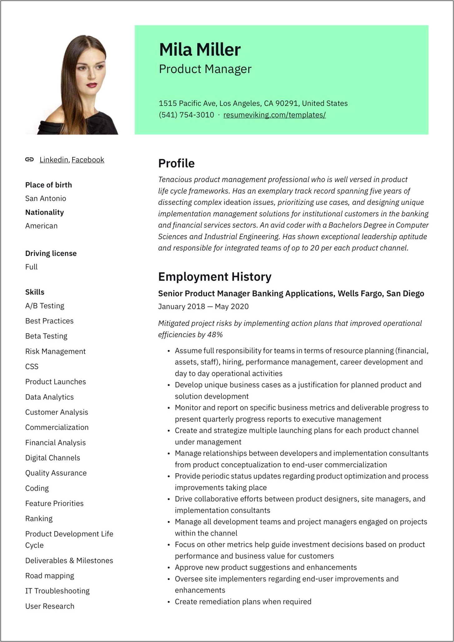 Sr Product Manager Resume Examples