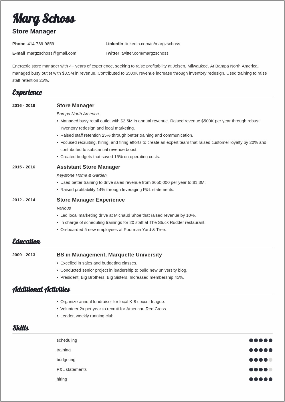 Store Manager Resume Sample Free