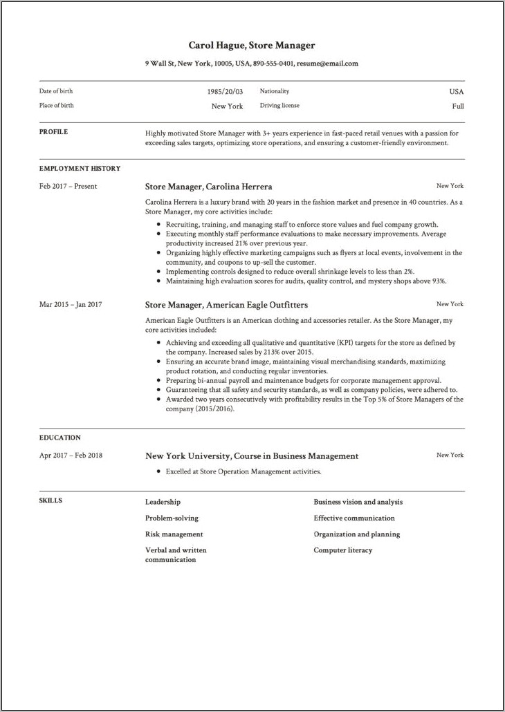 Store Officer Resume Example Pdf