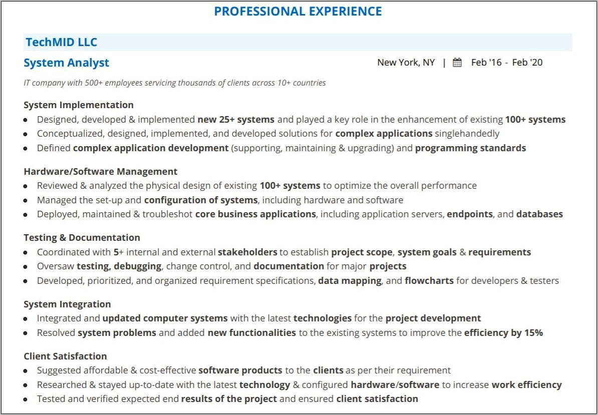 System Analyst Job Description Resume
