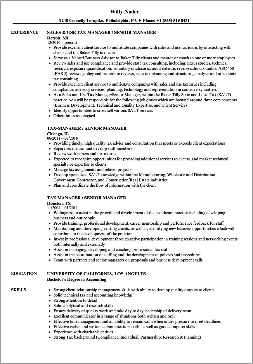 Tax Office Manager 1 Resume