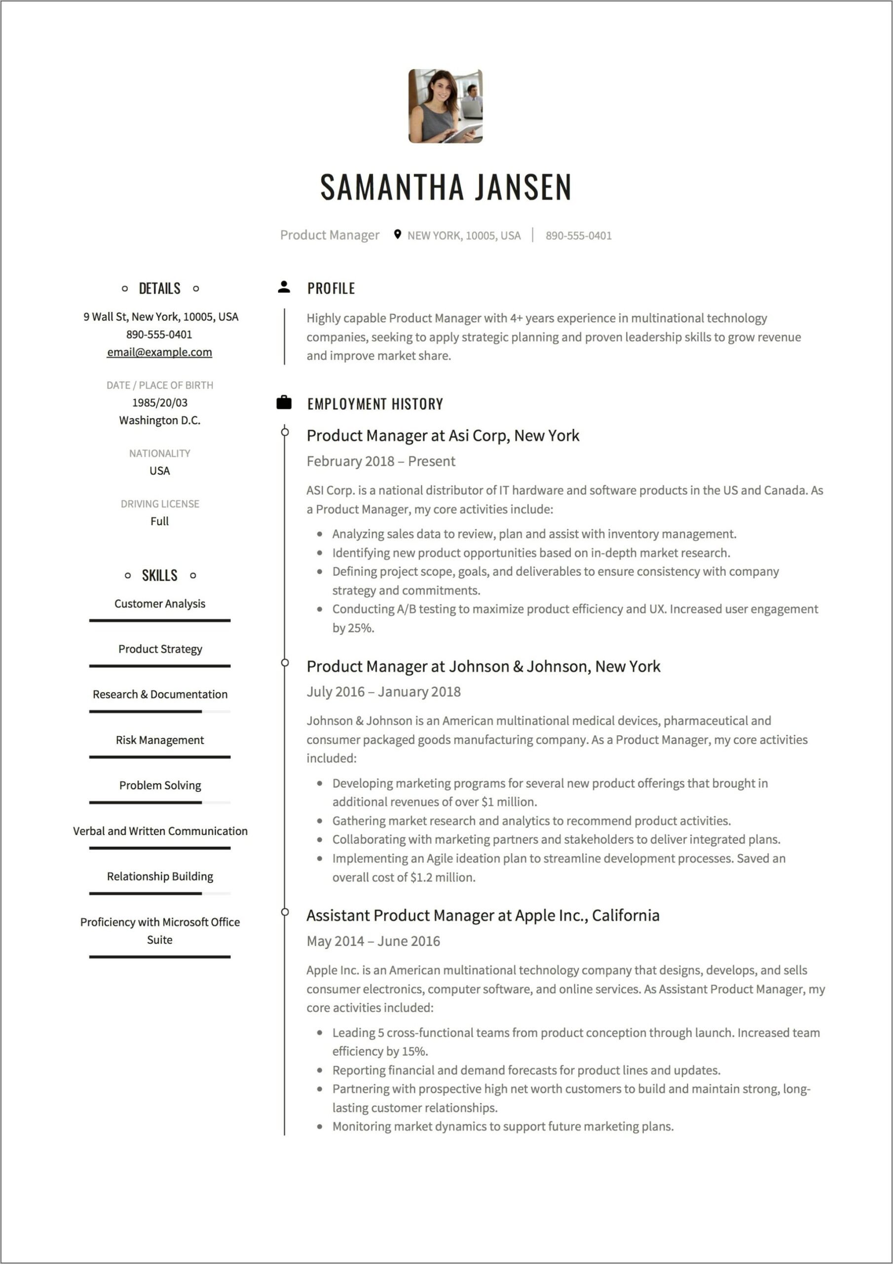 Technical Product Manager Apple Resume