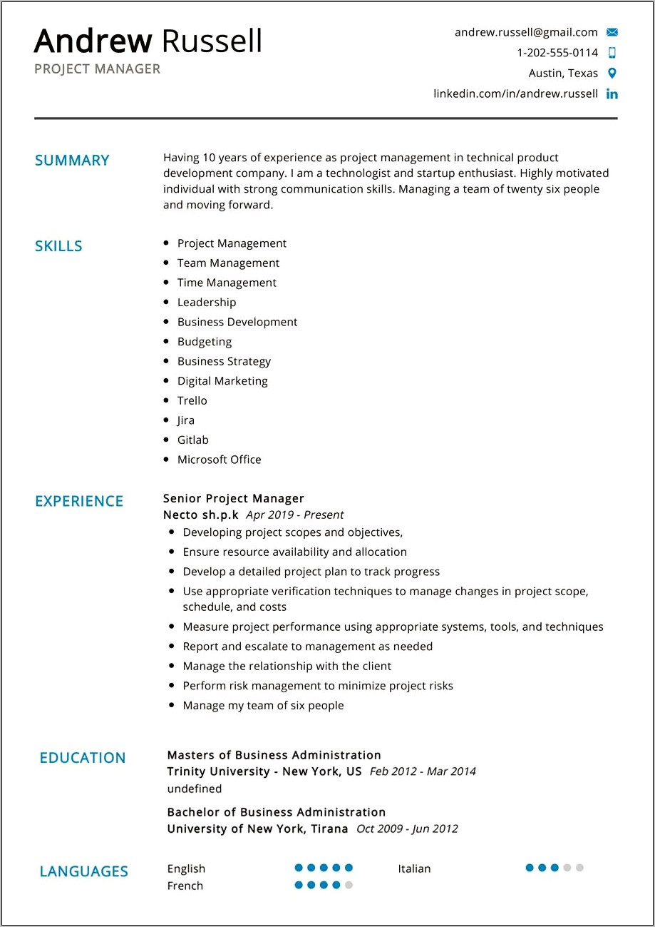 Technical Product Manager Resume Pdf