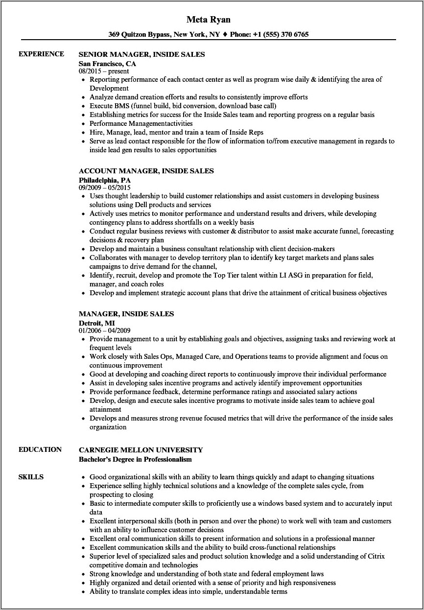 Technical Sales Manager Resume Examples