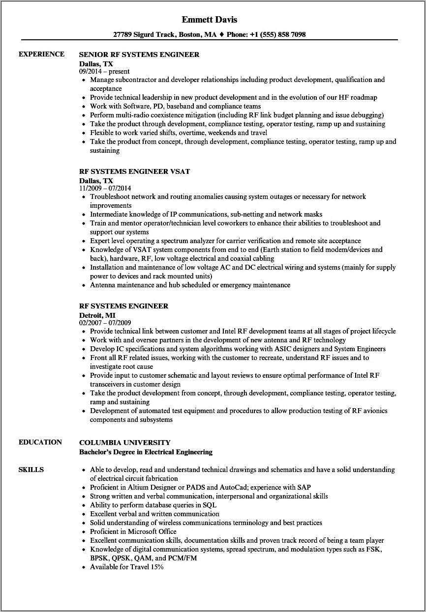 Technical Skills Systems Engineer Resume