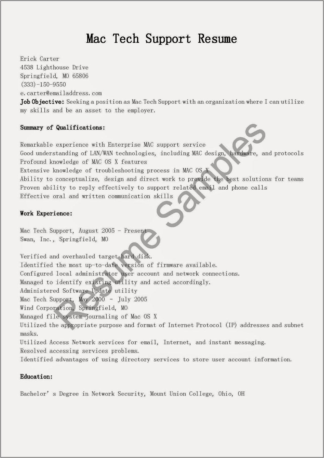 Technical Support Skills In Resume