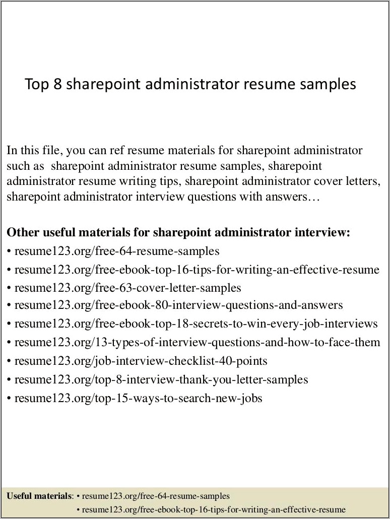Tier 1 Sharepoint Resumes Examples