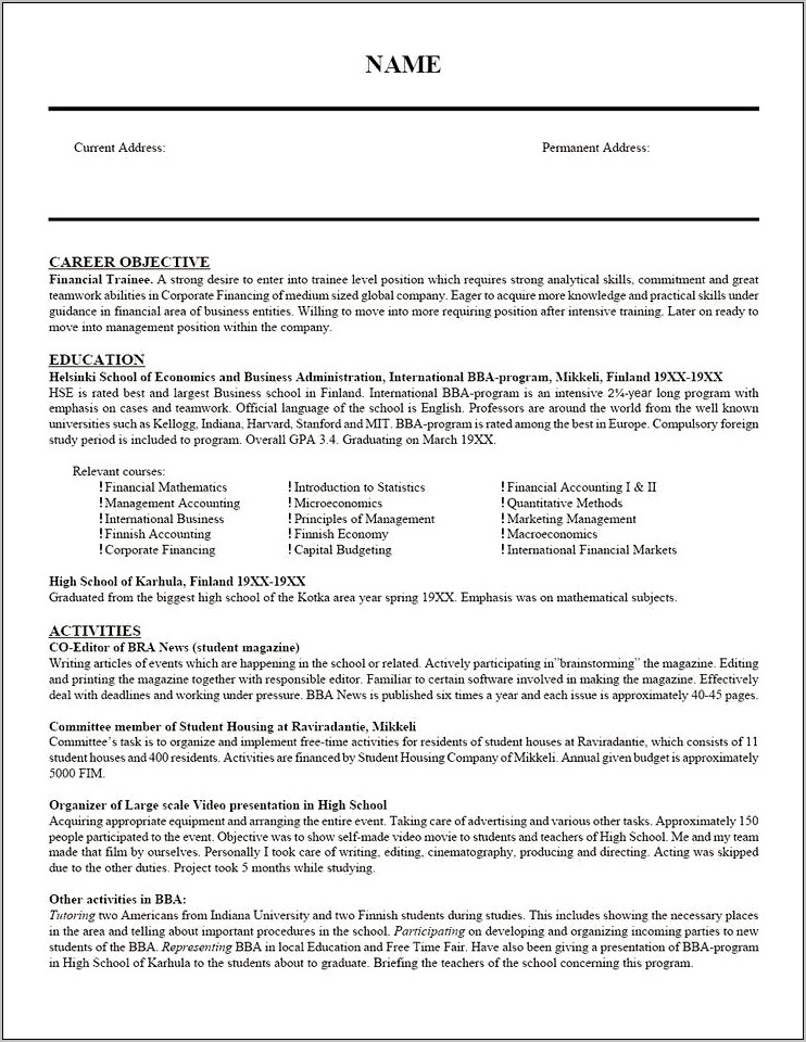Training Manager Resume Career Objective