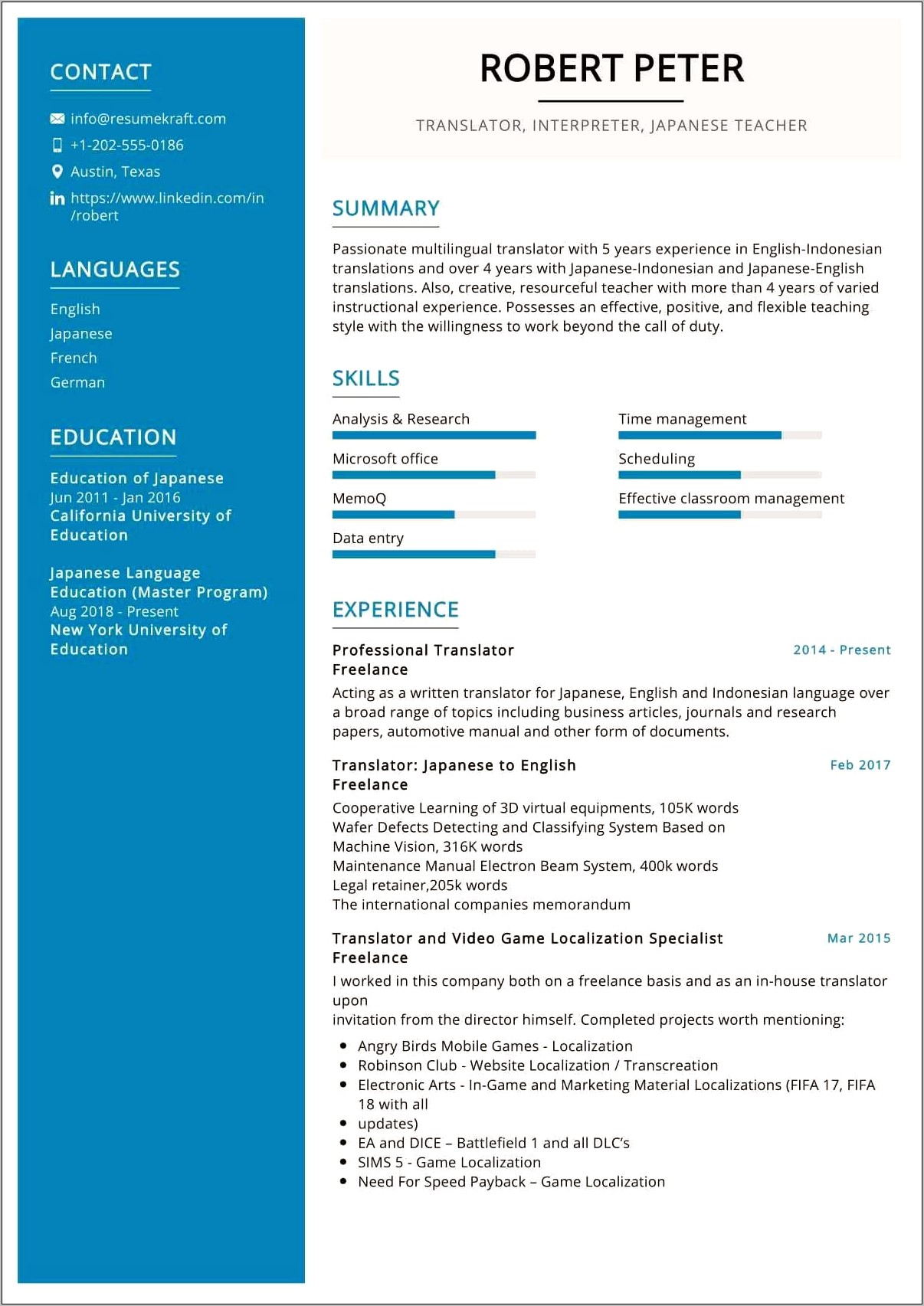 Translator Job Description For Resume