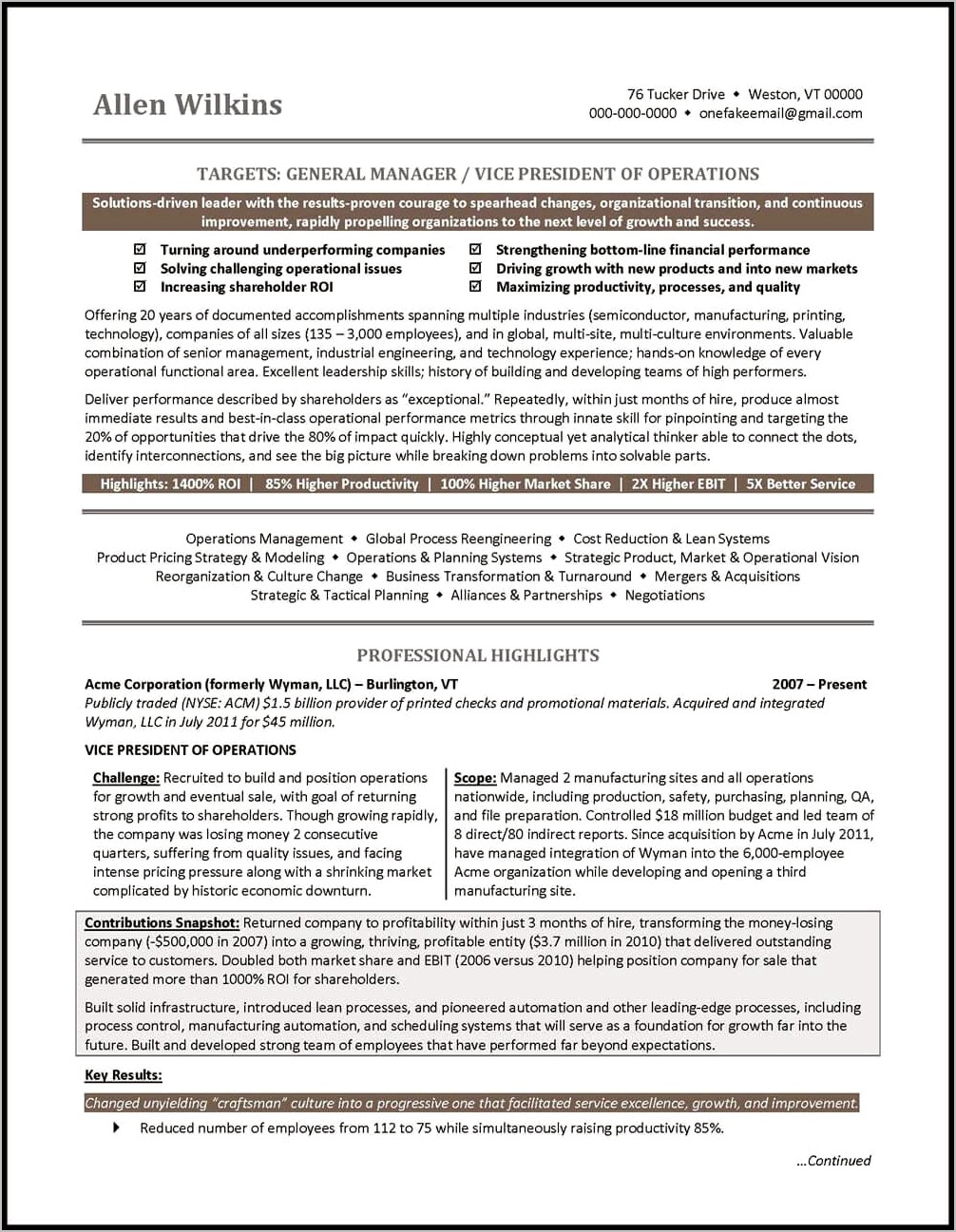 Vice President Quality Example Resume