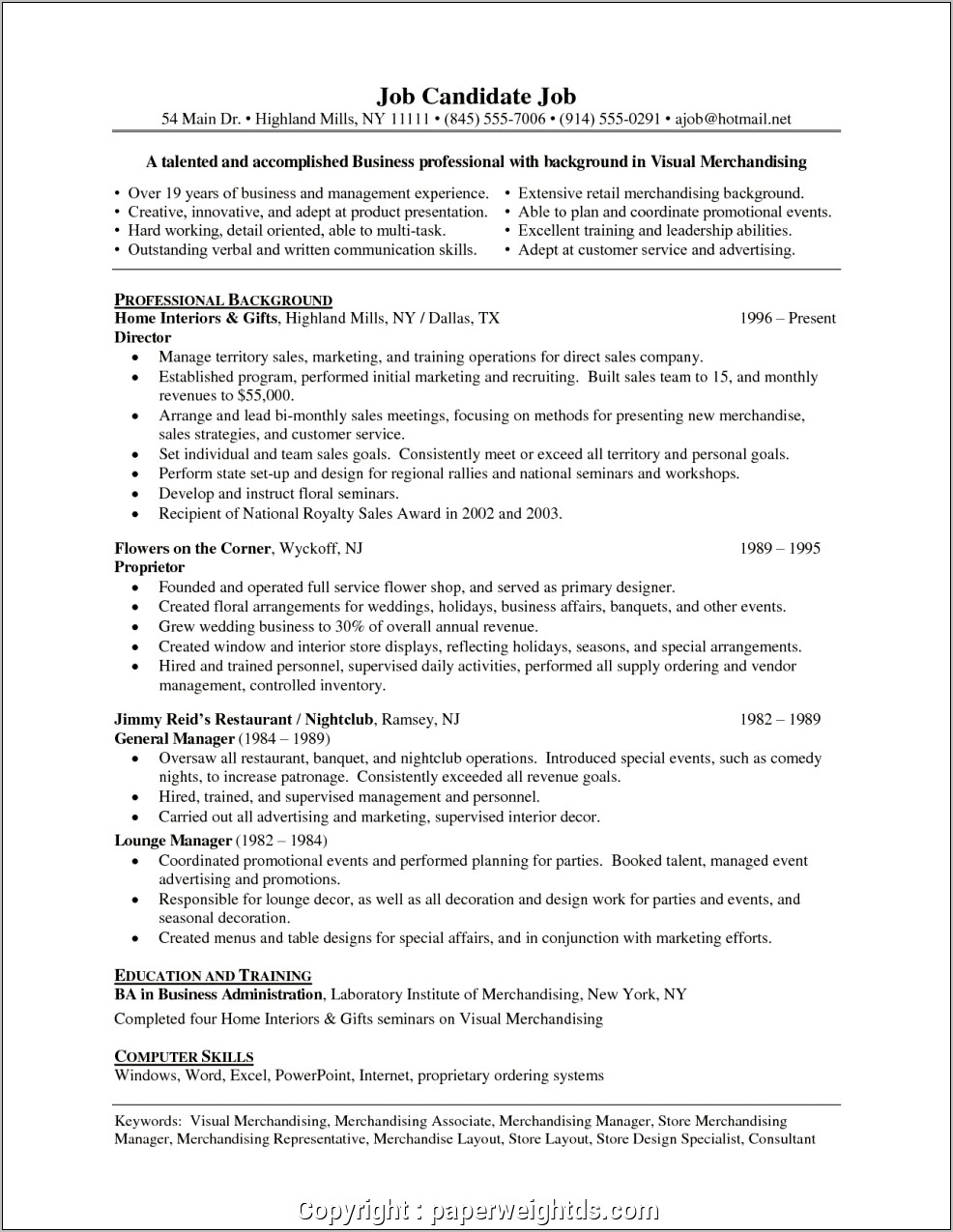 Visual Merchandiser Job Description Resume