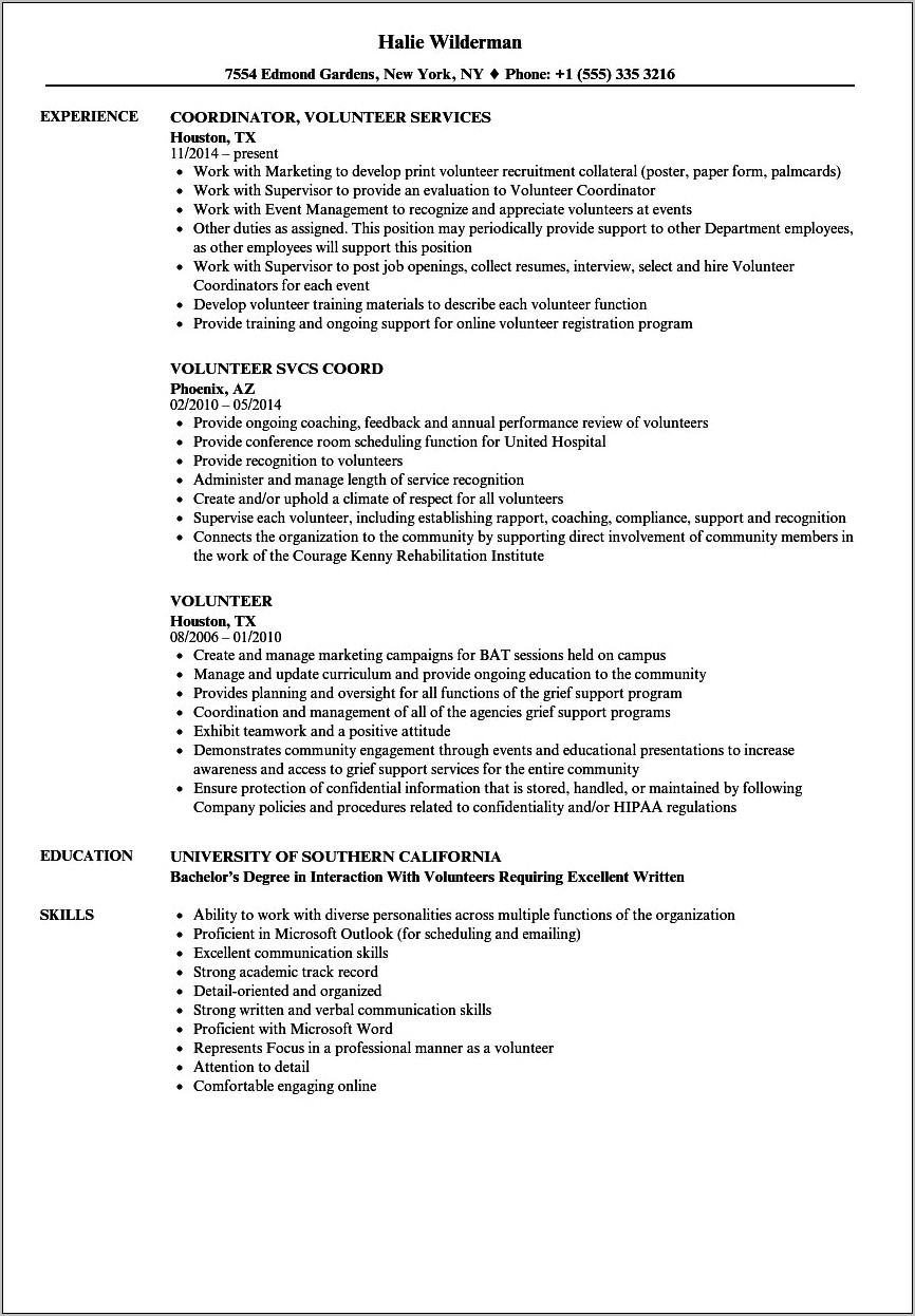 Volunteer Job Description For Resume
