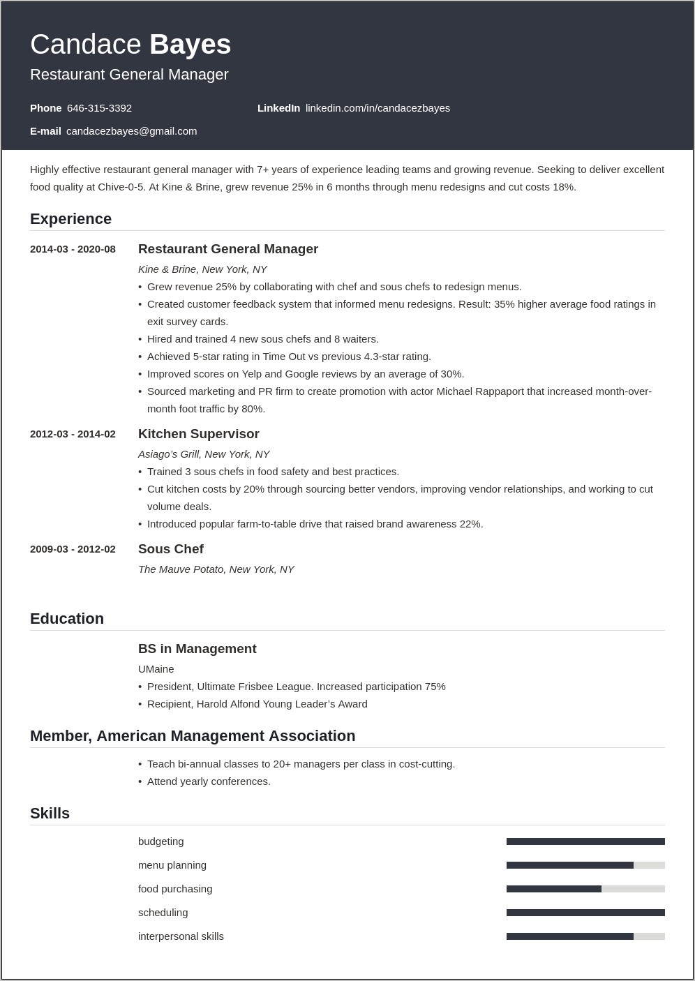 ﻿general Manager Resume For Organic Food