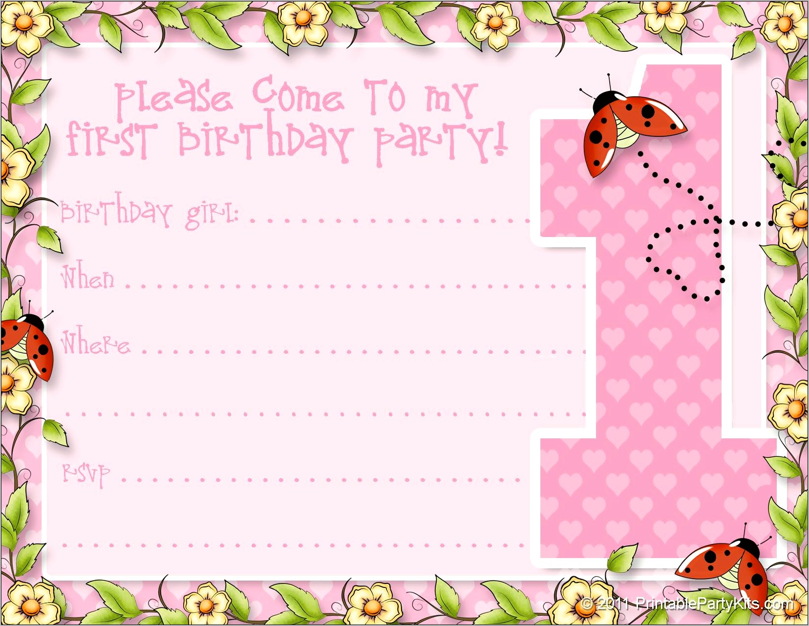 1st Birthday Invitations Girl Template Free