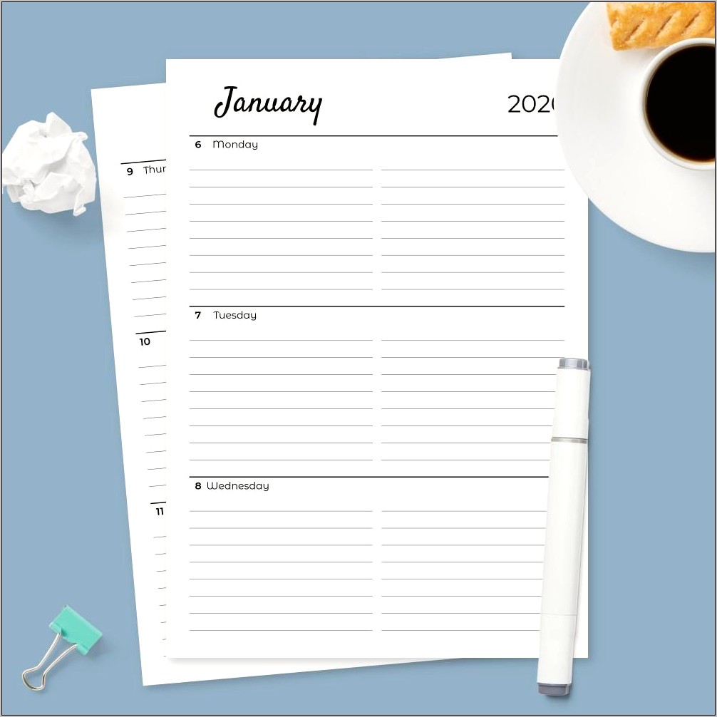 2 Page Weekly Planner Template Free