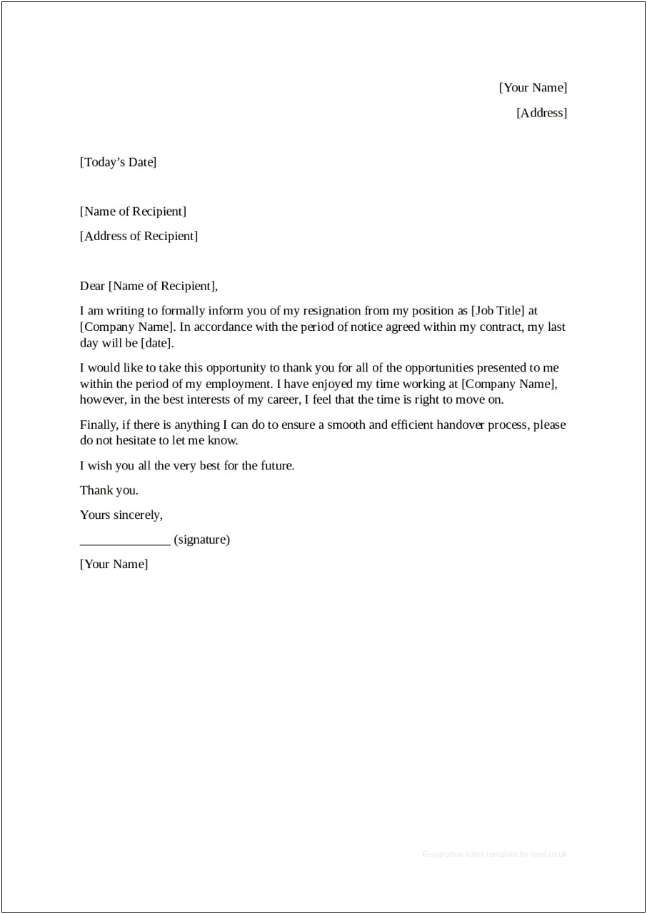 2 Week Notice Template Letter Free