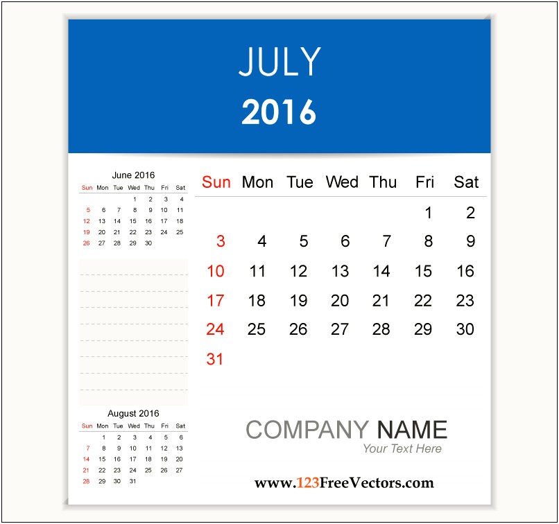 2016 Calendar Template Vector Free Download