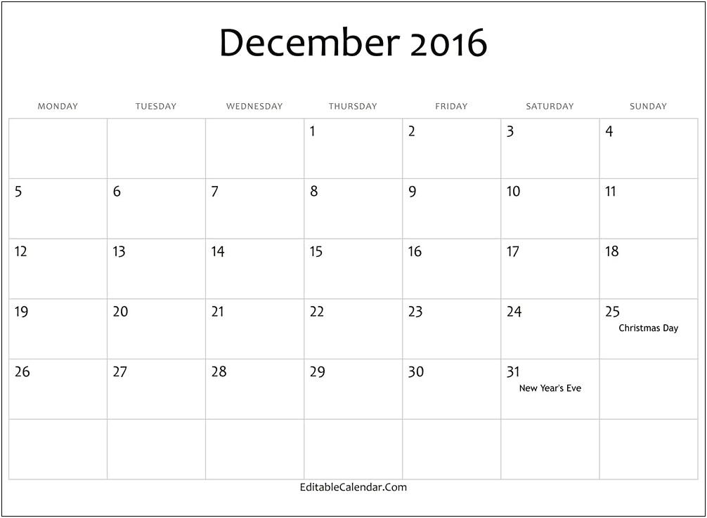 2017 Monthly Calendar Template Word Free