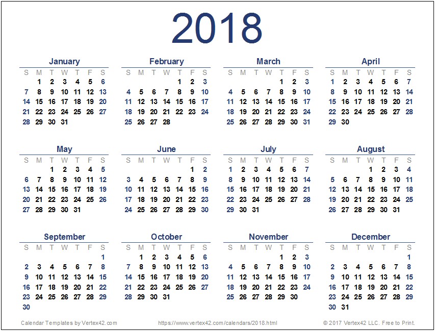 2018 Desk Calendar Template Free Download