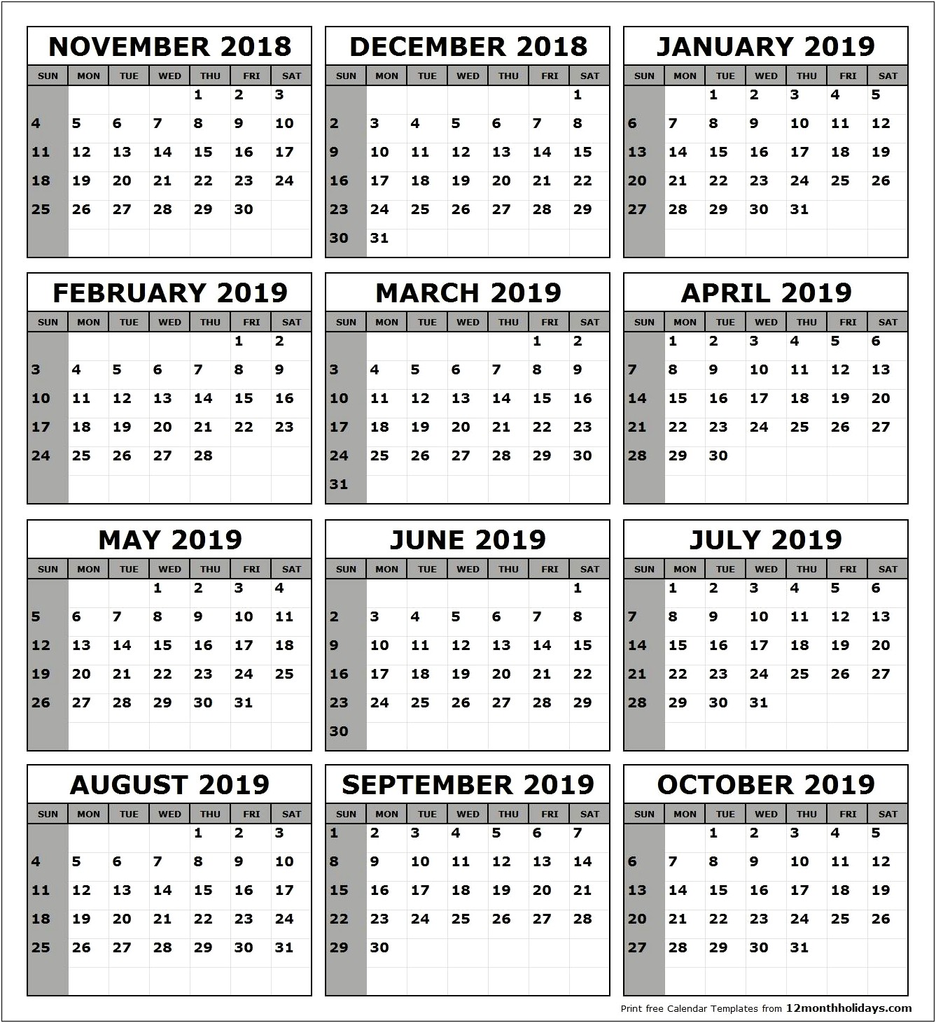 2018 Free Calendar Template With Holidays