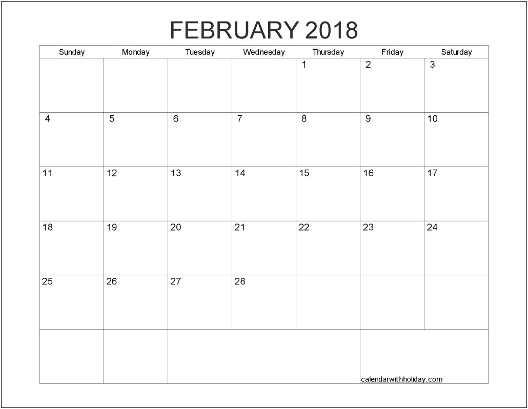 2018 Monthly Calendar Template Free Download