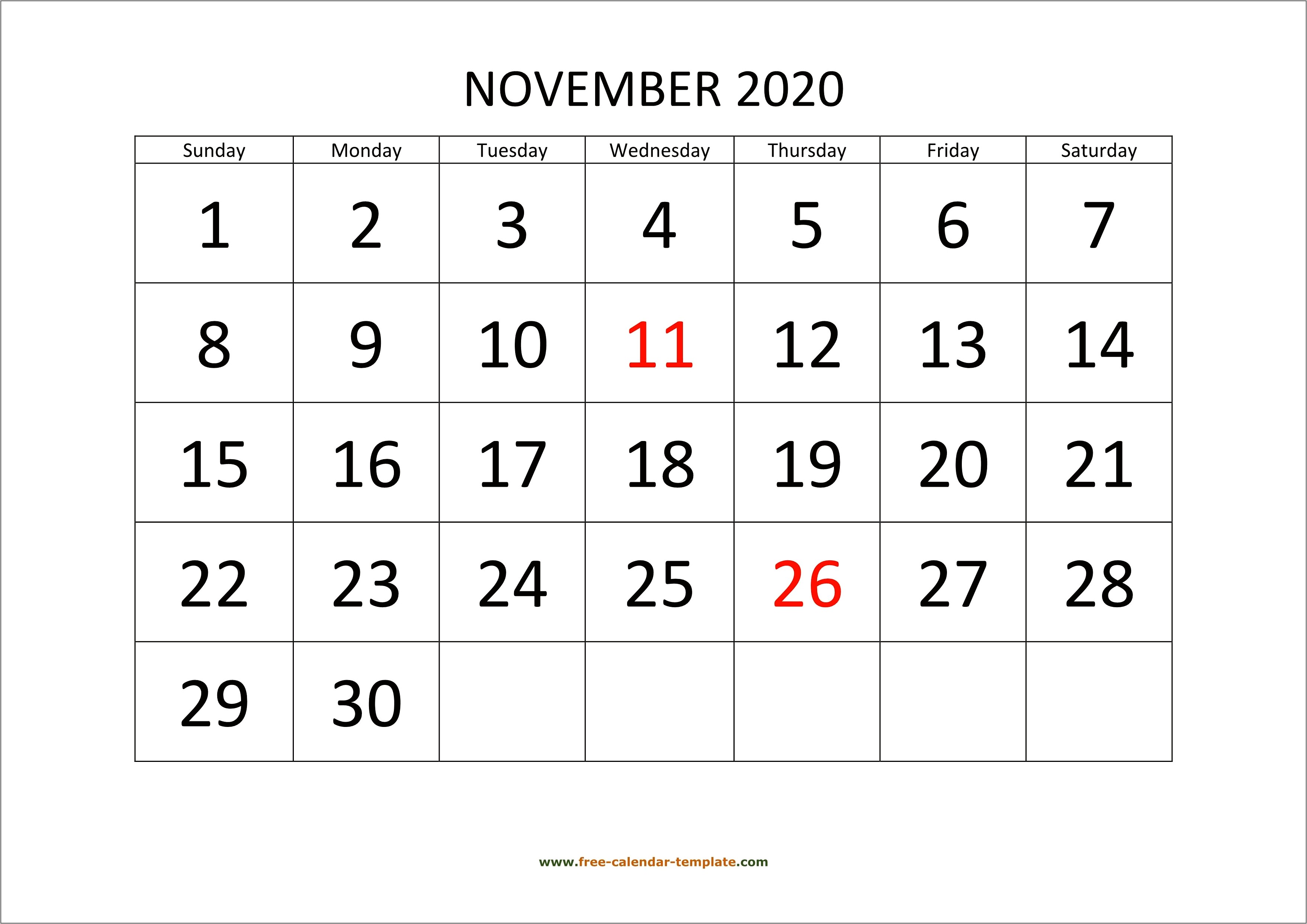 2020 Calendar Template Word Free Download