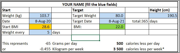 2020 Weight Loss Tracker Template Free