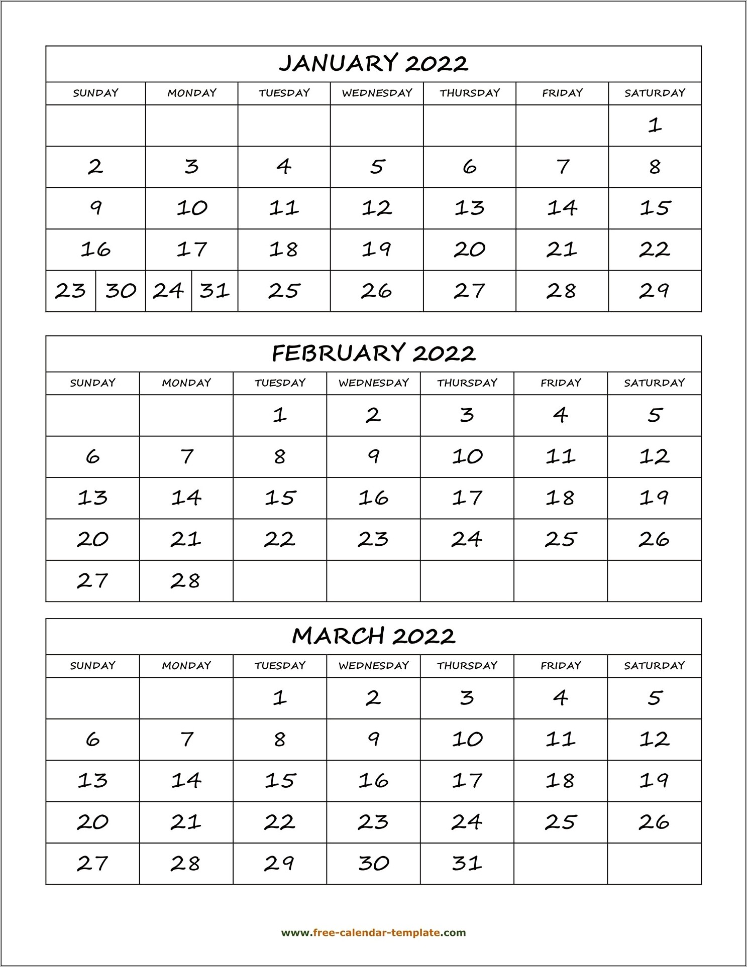 3 Month Calendar Template Free Download