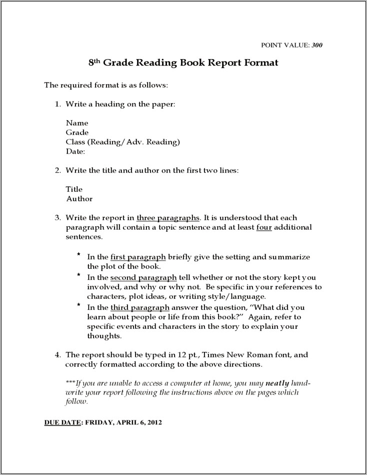 4th Grade Book Report Template Free