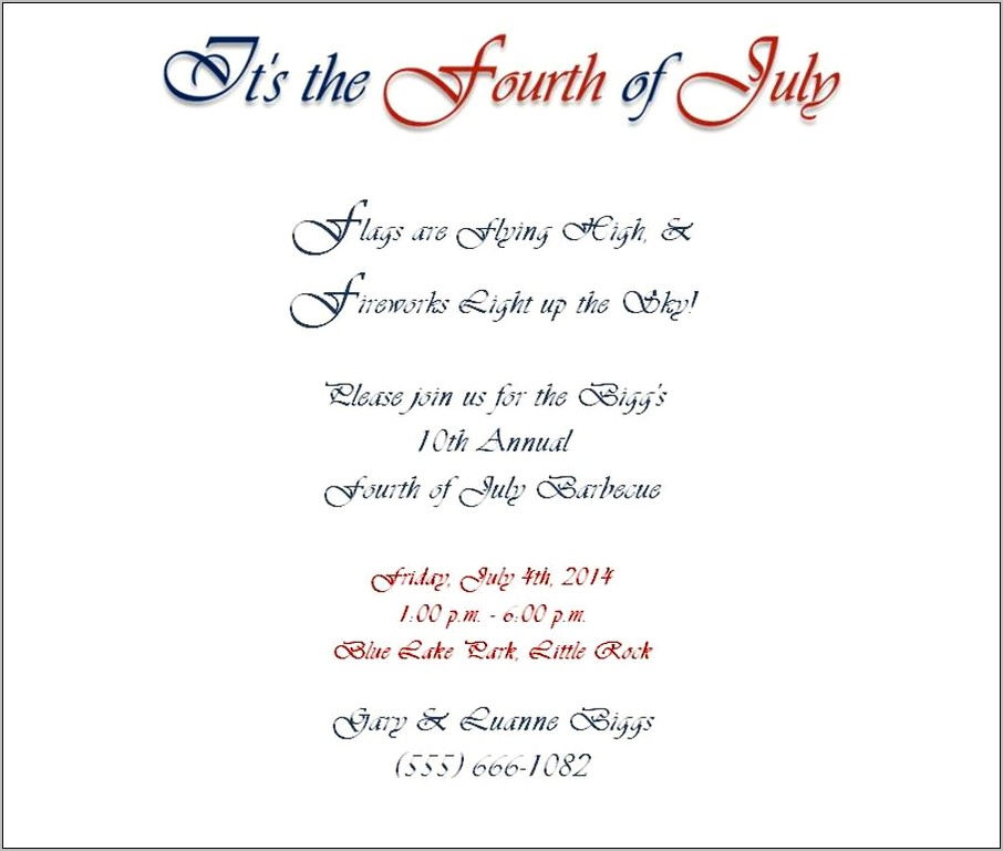 4th Of July Invitation Templates Free