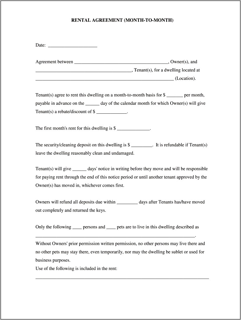 6 Month Lease Agreement Template Free