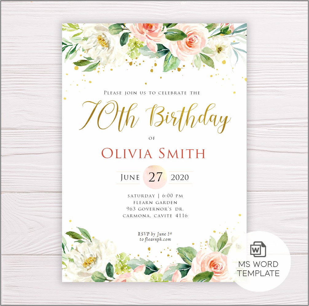 70th Birthday Invitation Templates Free Download Resume Example Gallery