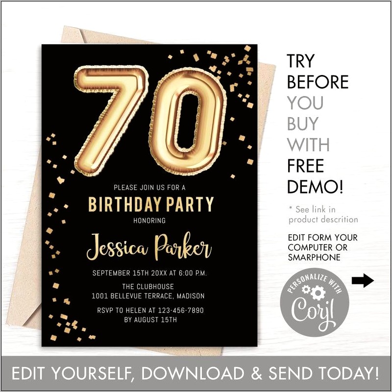 70th Birthday Party Invitations Free Templates