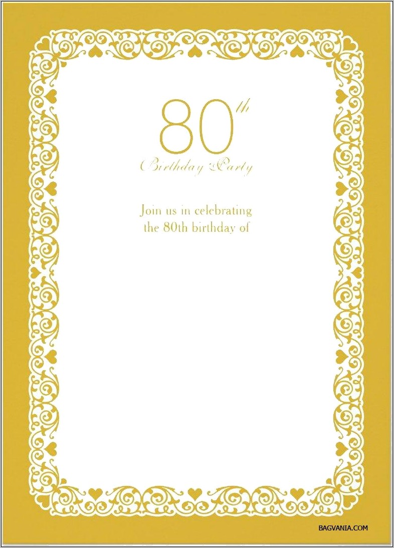 80th Birthday Party Invitation Templates Free