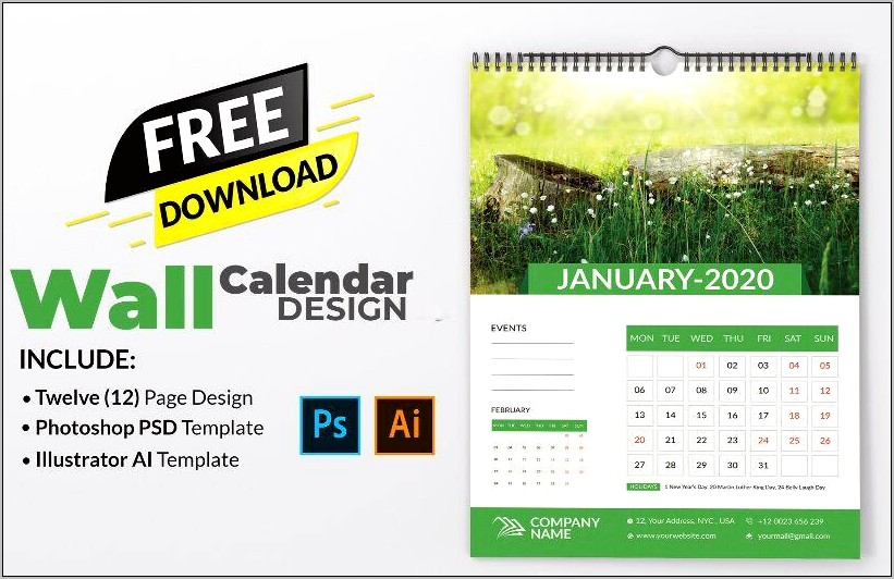 Adobe Indesign Calendar Template 2020 Free