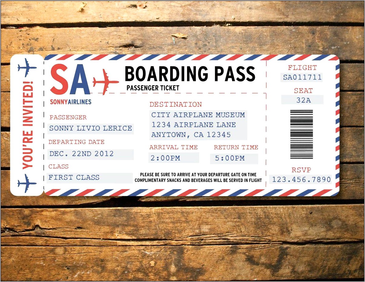 Airline Ticket Invitation Template Free Download