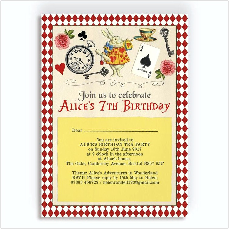 Alice In Wonderland Free Template Invitations
