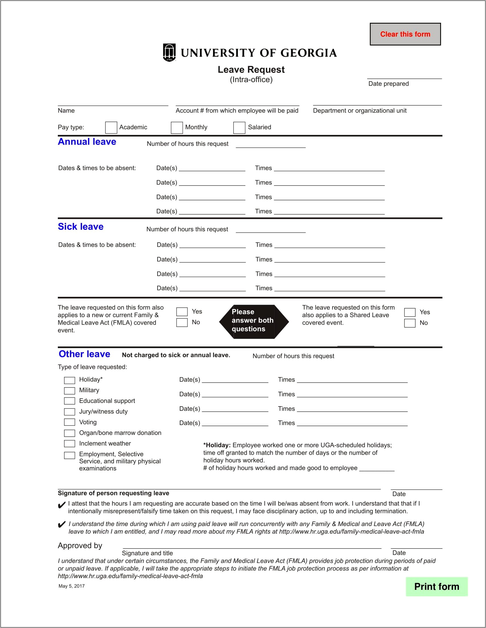 Annual Leave Request Form Template Free