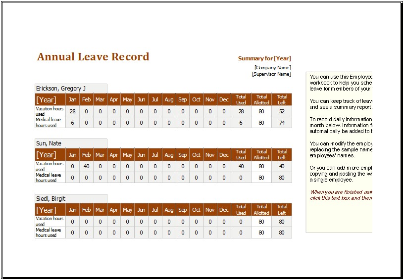 Annual Leave Template Excel Free Download
