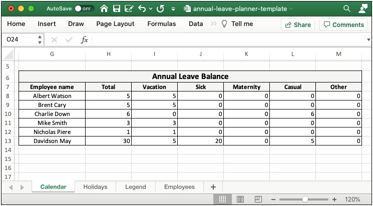 Annual Leave Tracker Excel Template Free