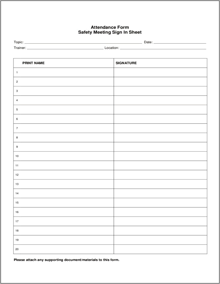 Attendance Sign In Sheet Template Free